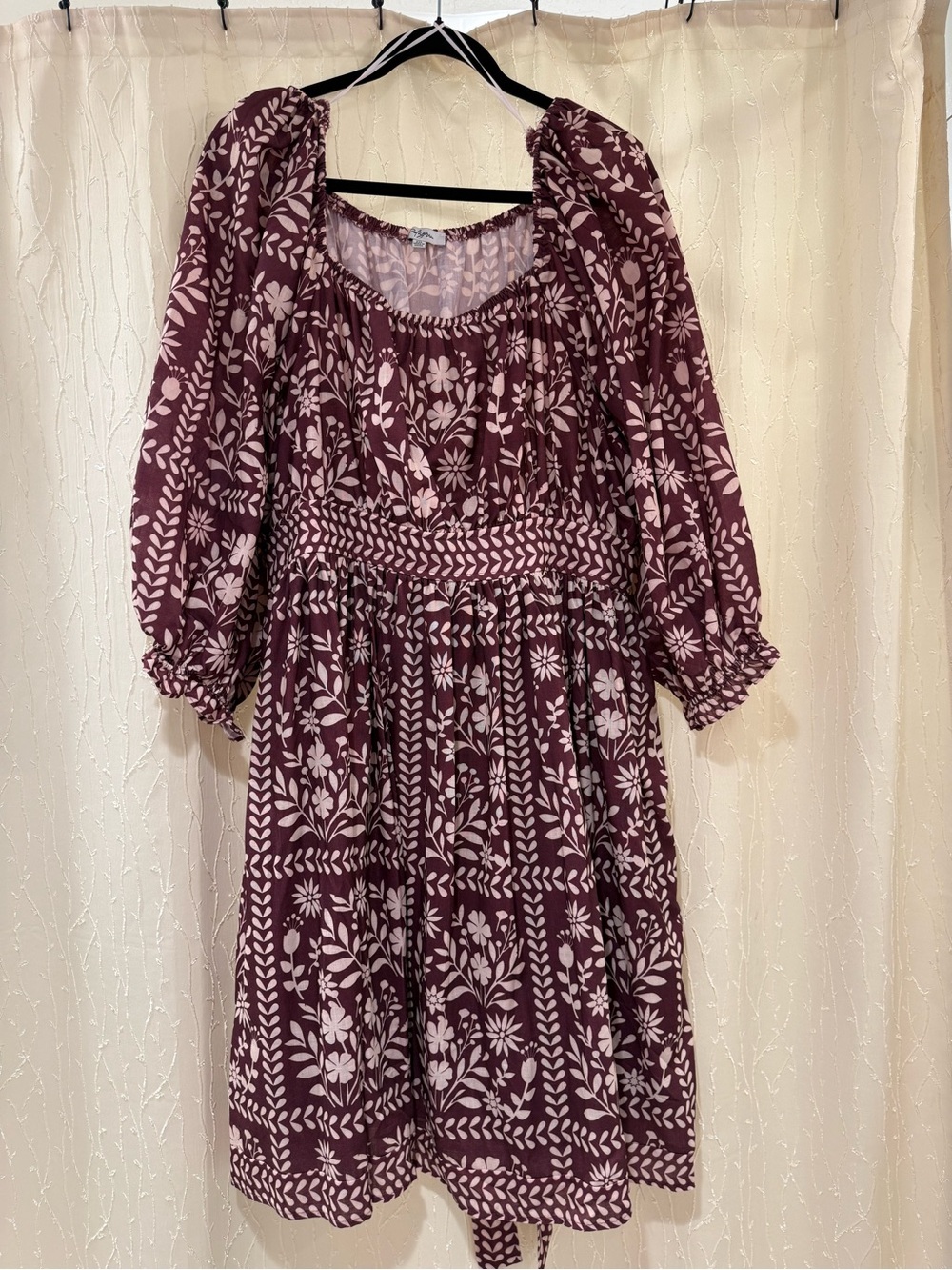 Polagram Burgundy Floral Smocked Mini Dress